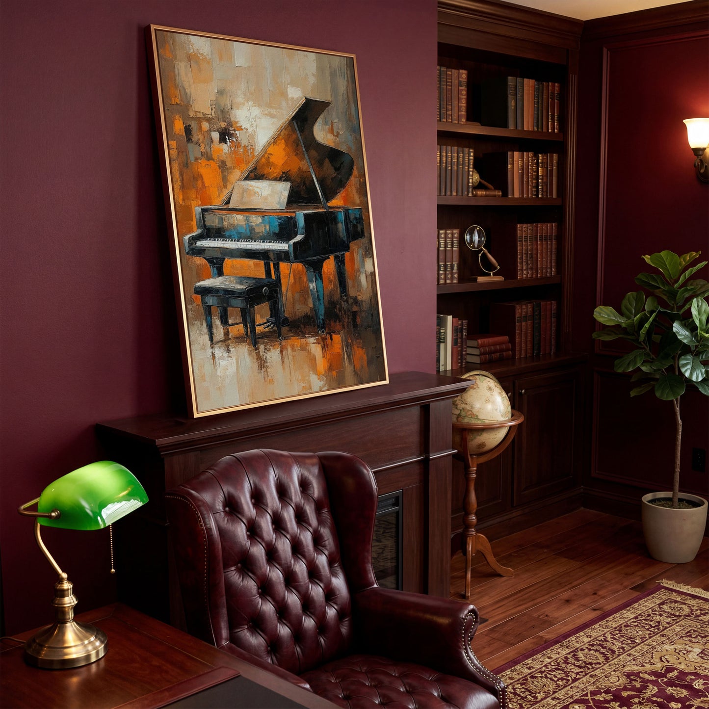 Grand Piano with Sheet Music Canvas in antique gold floating frame