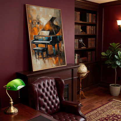 Grand Piano with Sheet Music Canvas in antique gold floating frame
