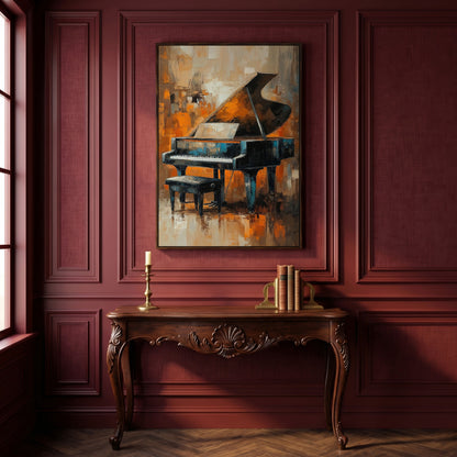 Grand Piano with Sheet Music Canvas in dark walnut floating frame