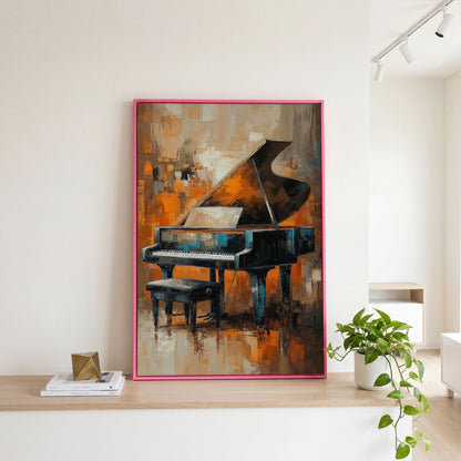 Grand Piano with Sheet Music Canvas in pink floating frame