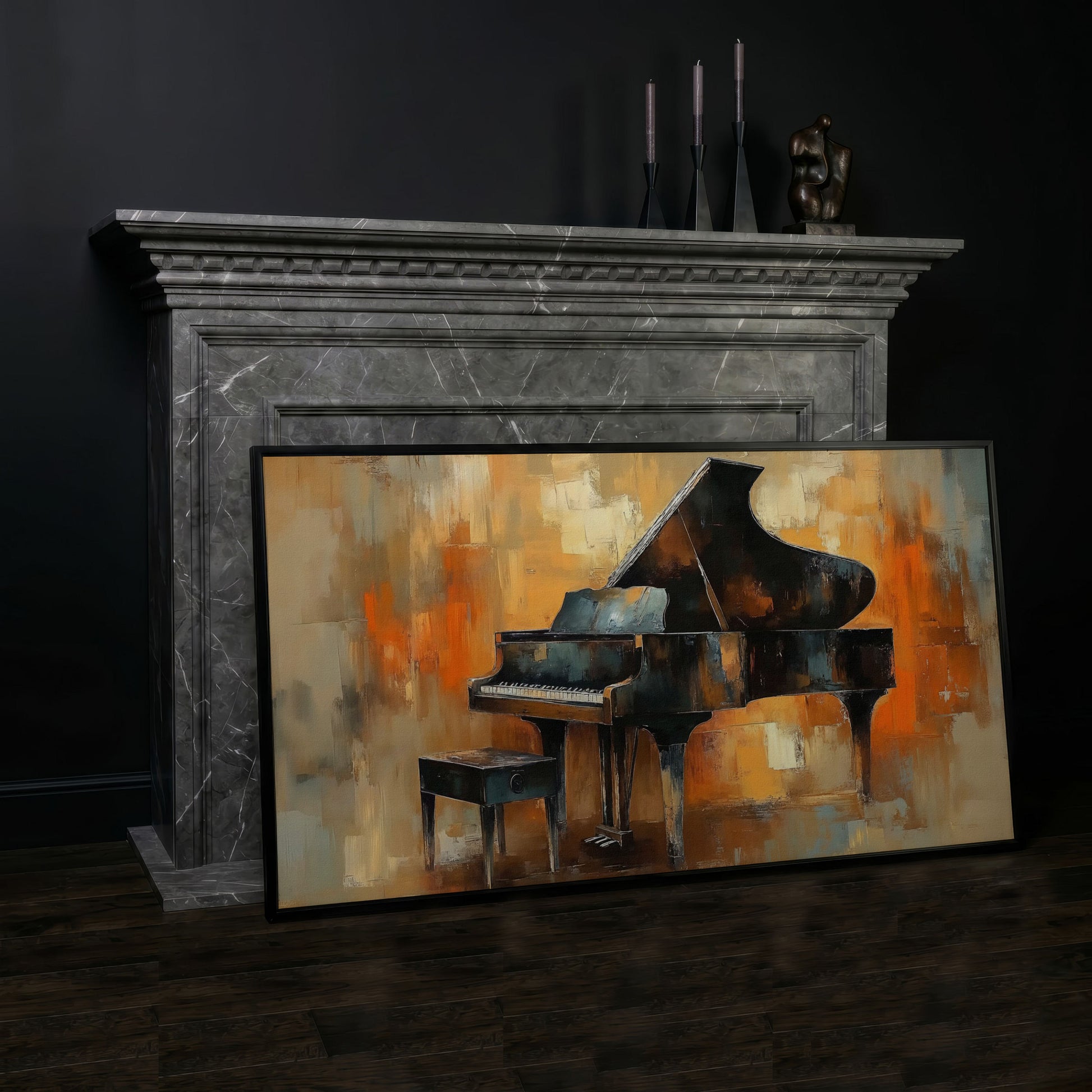 Grand Piano Canvas Wall Art in black floating frame