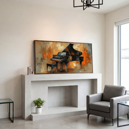 Grand Piano Canvas Wall Art in dark walnut floating frame