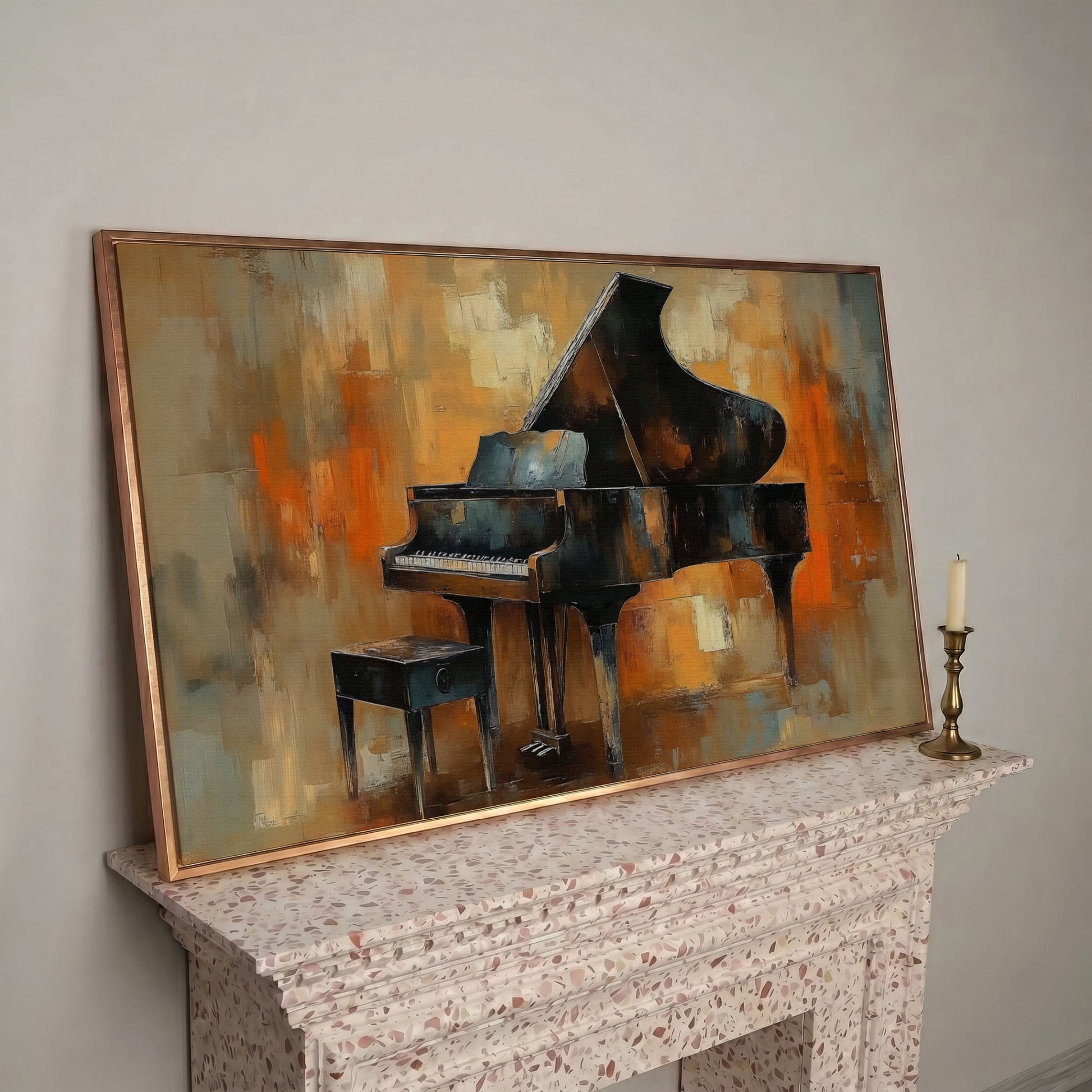 Grand Piano Canvas Wall Art in rose gold floating frame