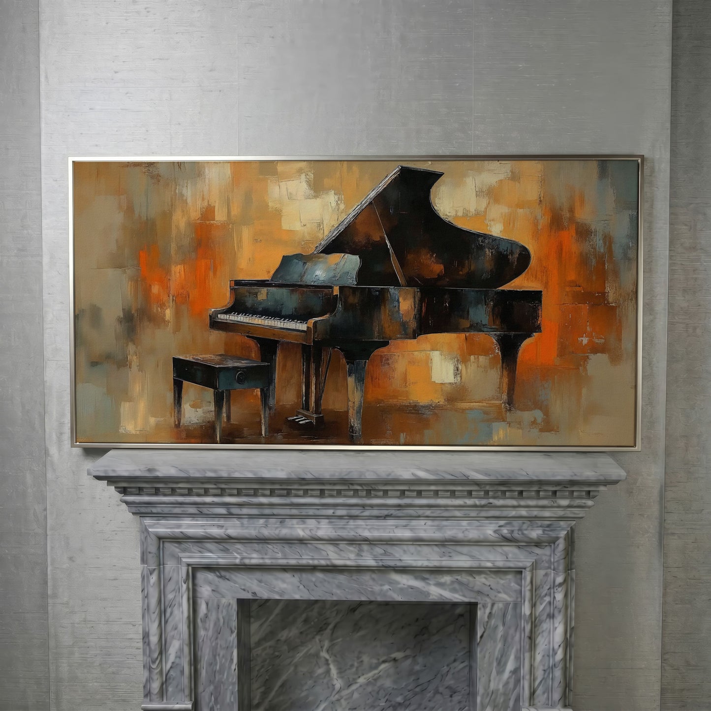 Grand Piano Canvas Wall Art in silver floating frame