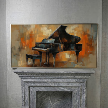 Grand Piano Canvas Wall Art in silver floating frame