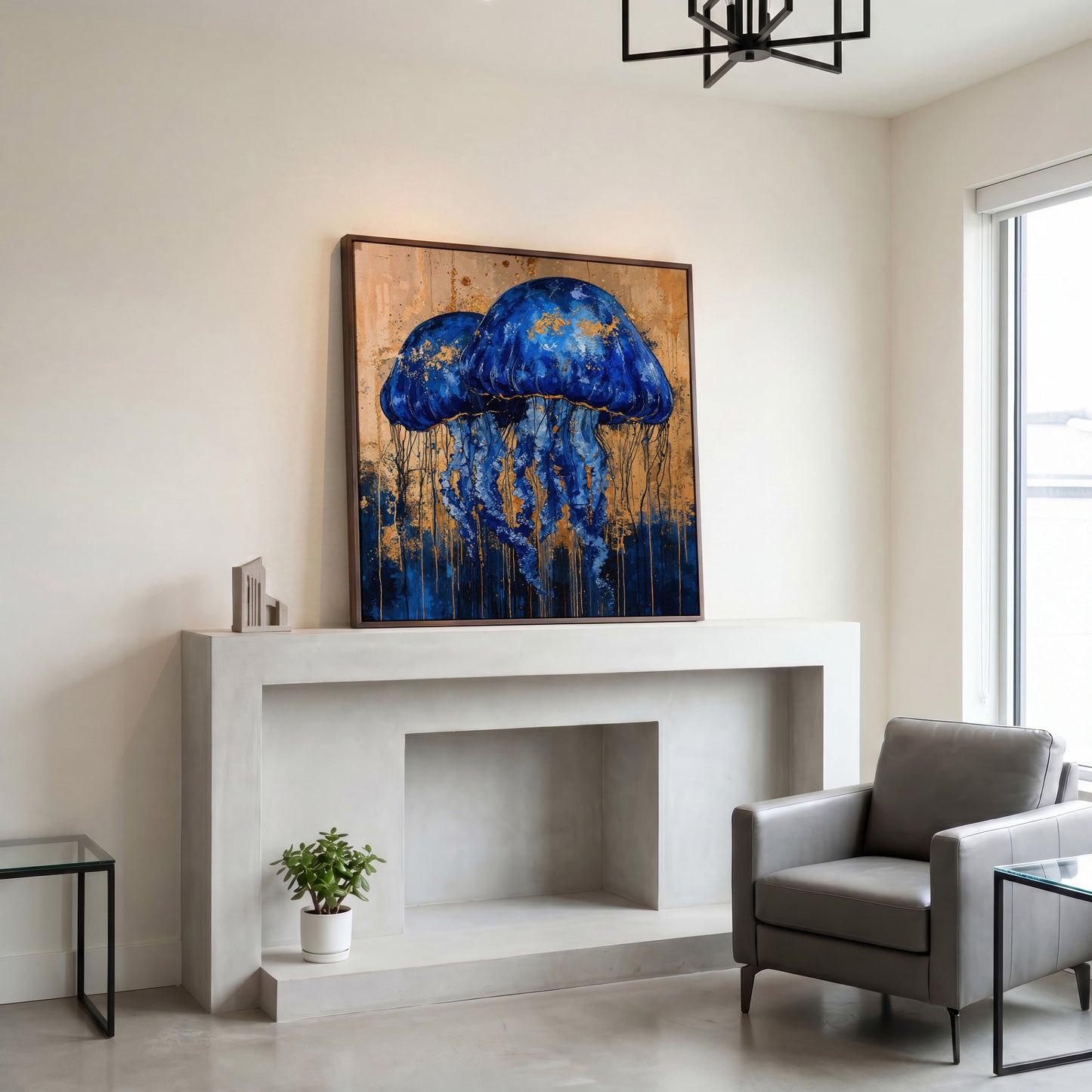 Mystical Jellyfishes Canvas in dark walnut floating frame