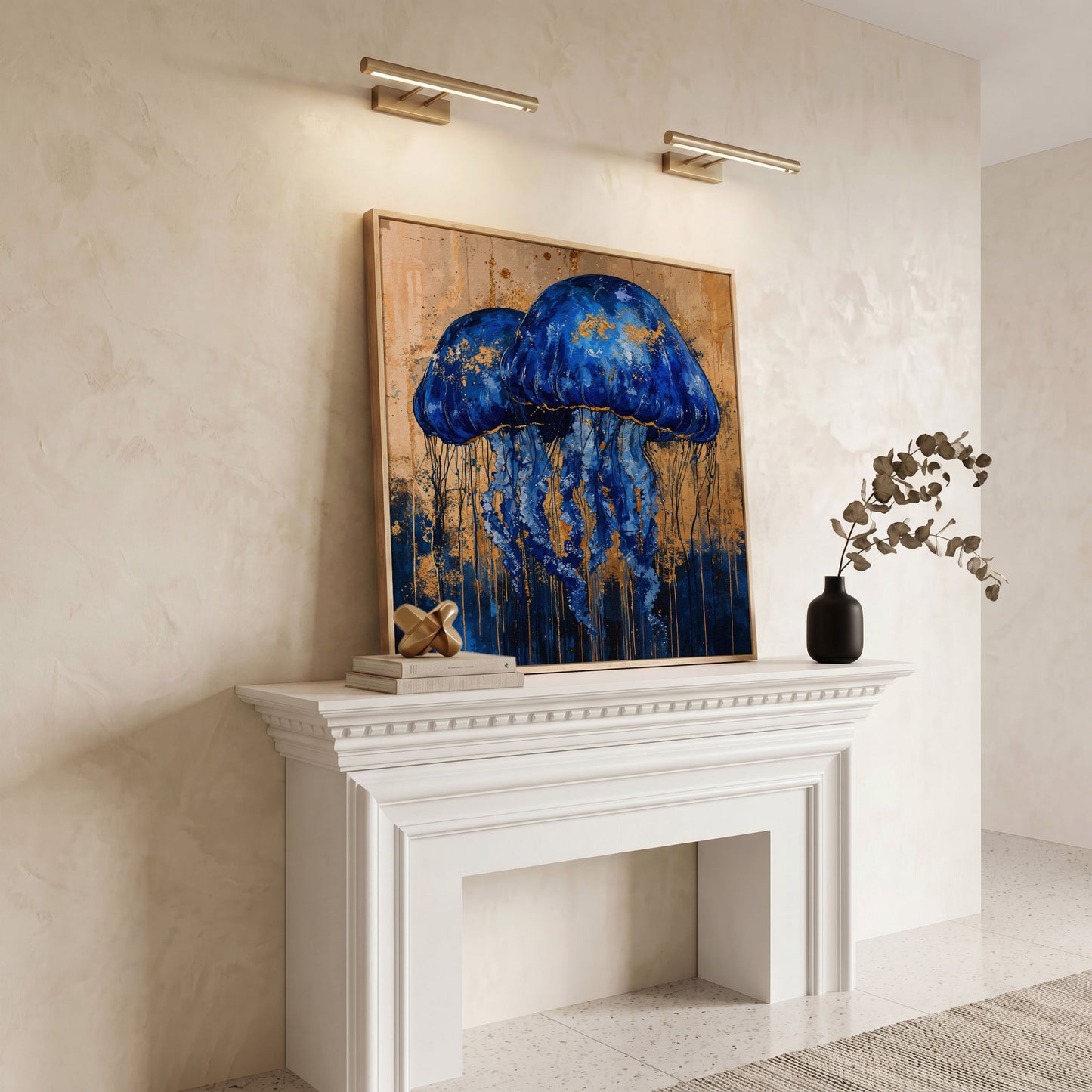 Mystical Jellyfishes Canvas in white oak floating frame