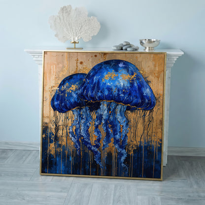 Mystical Jellyfishes Canvas in rose gold floating frame