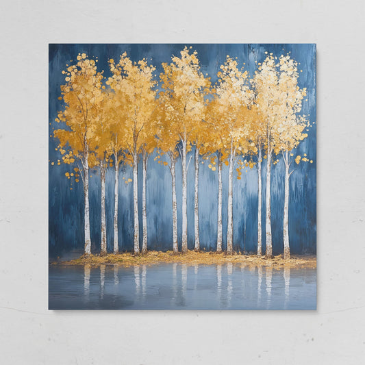 Golden Leaves Forest Pond Canvas on gallery wrap