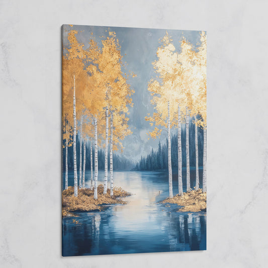 Serene Lake with Golden Forest Canvas on gallery wrap
