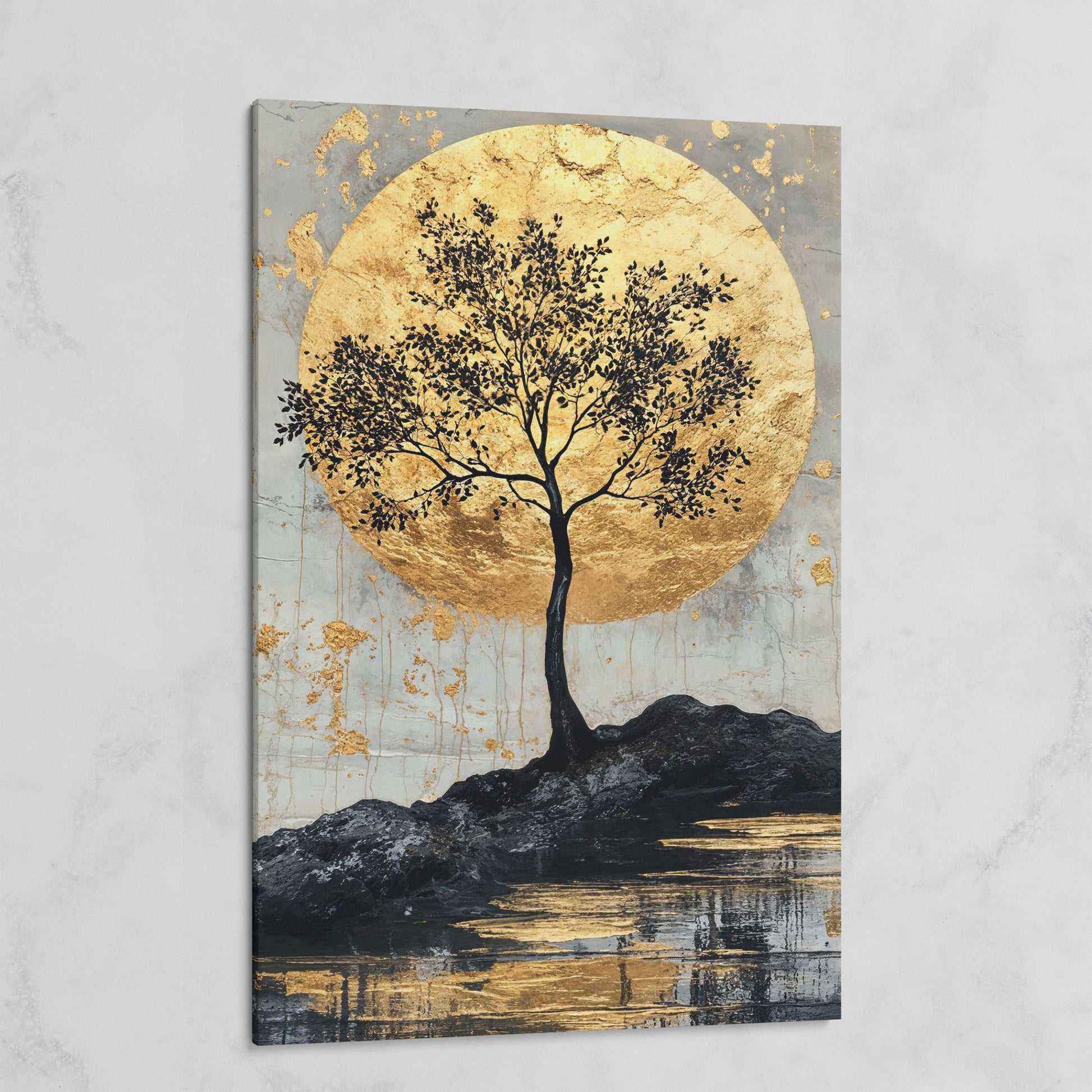 Black Tree with Golden Moon Canvas Print on gallery wrap