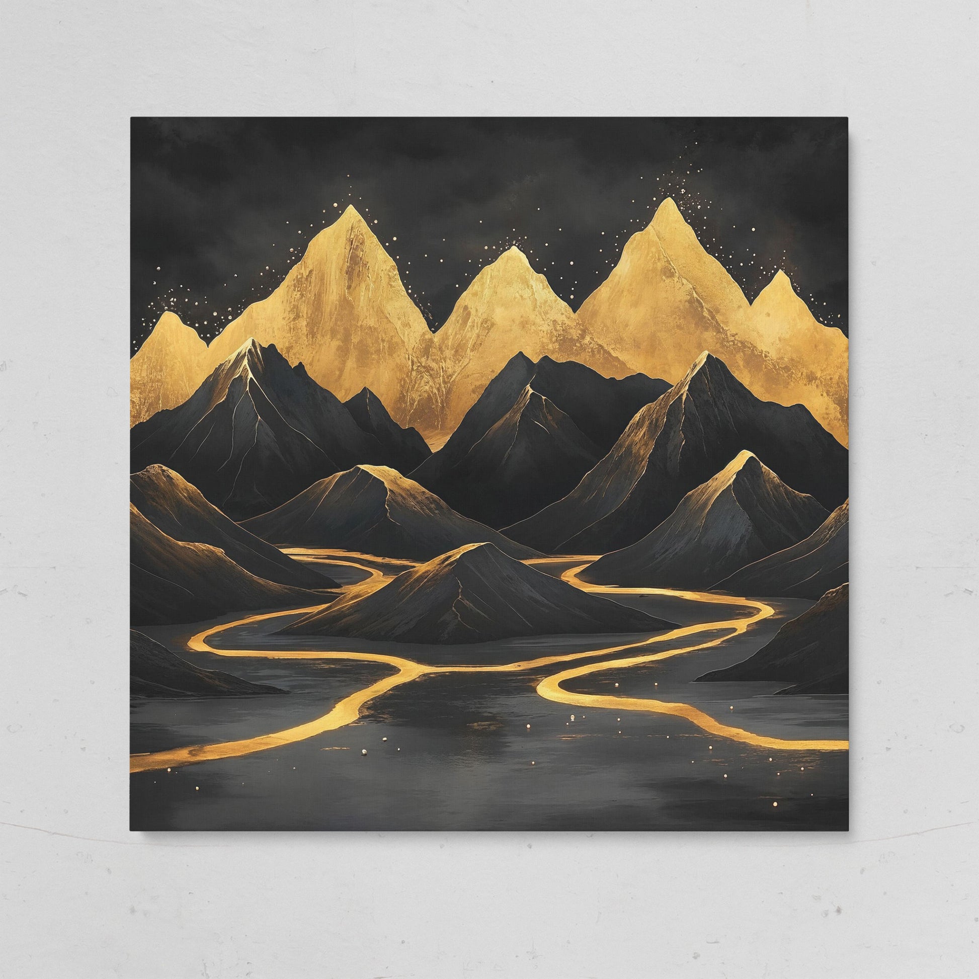 Black Gold Mountain Landscape Canvas on gallery wrap
