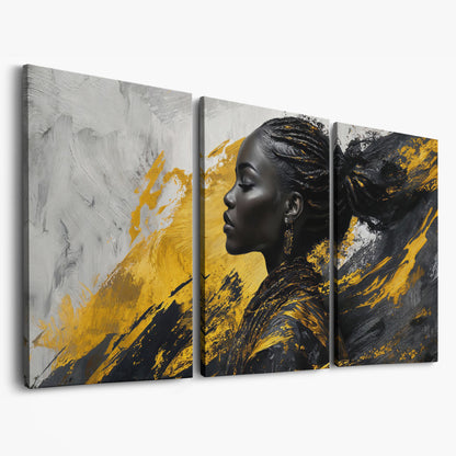 African Woman Fashion Canvas Art as 3-panel split version