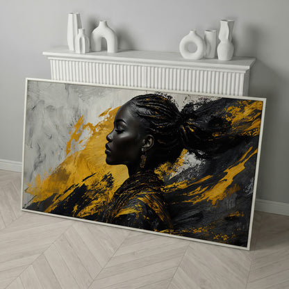 African Woman Fashion Canvas Art in white floating frame