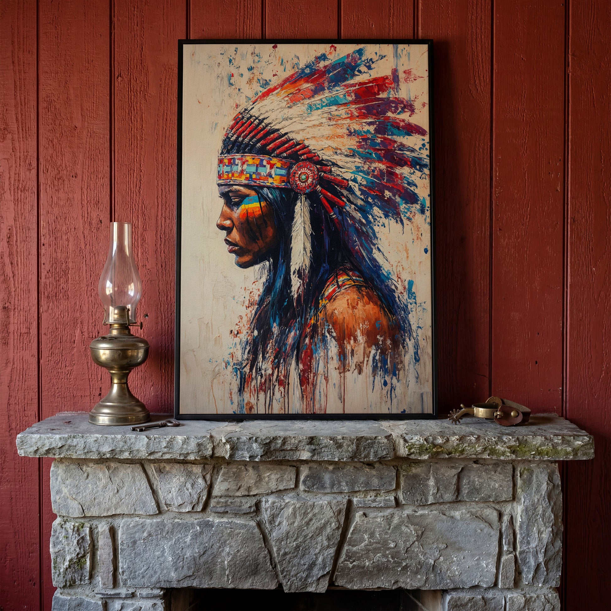 Indigenous Woman in Profile Canvas Print in black floating frame