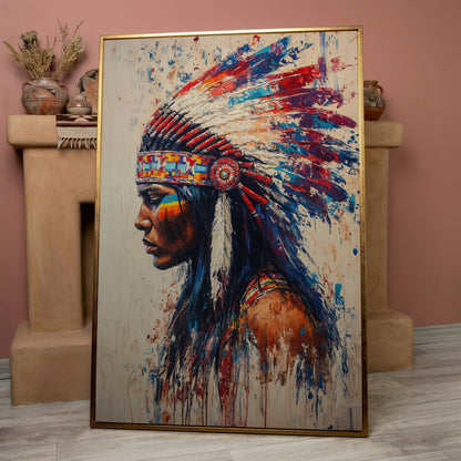 Indigenous Woman in Profile Canvas Print in rose gold floating frame