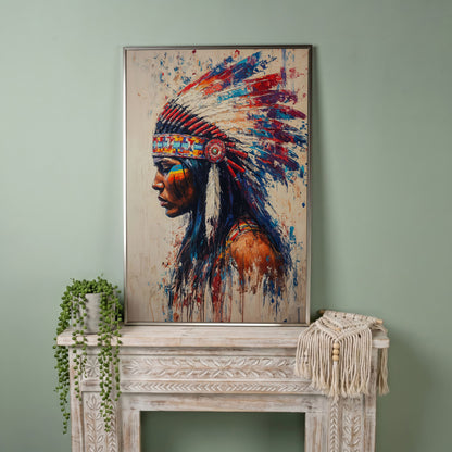 Indigenous Woman in Profile Canvas Print in silver floating frame