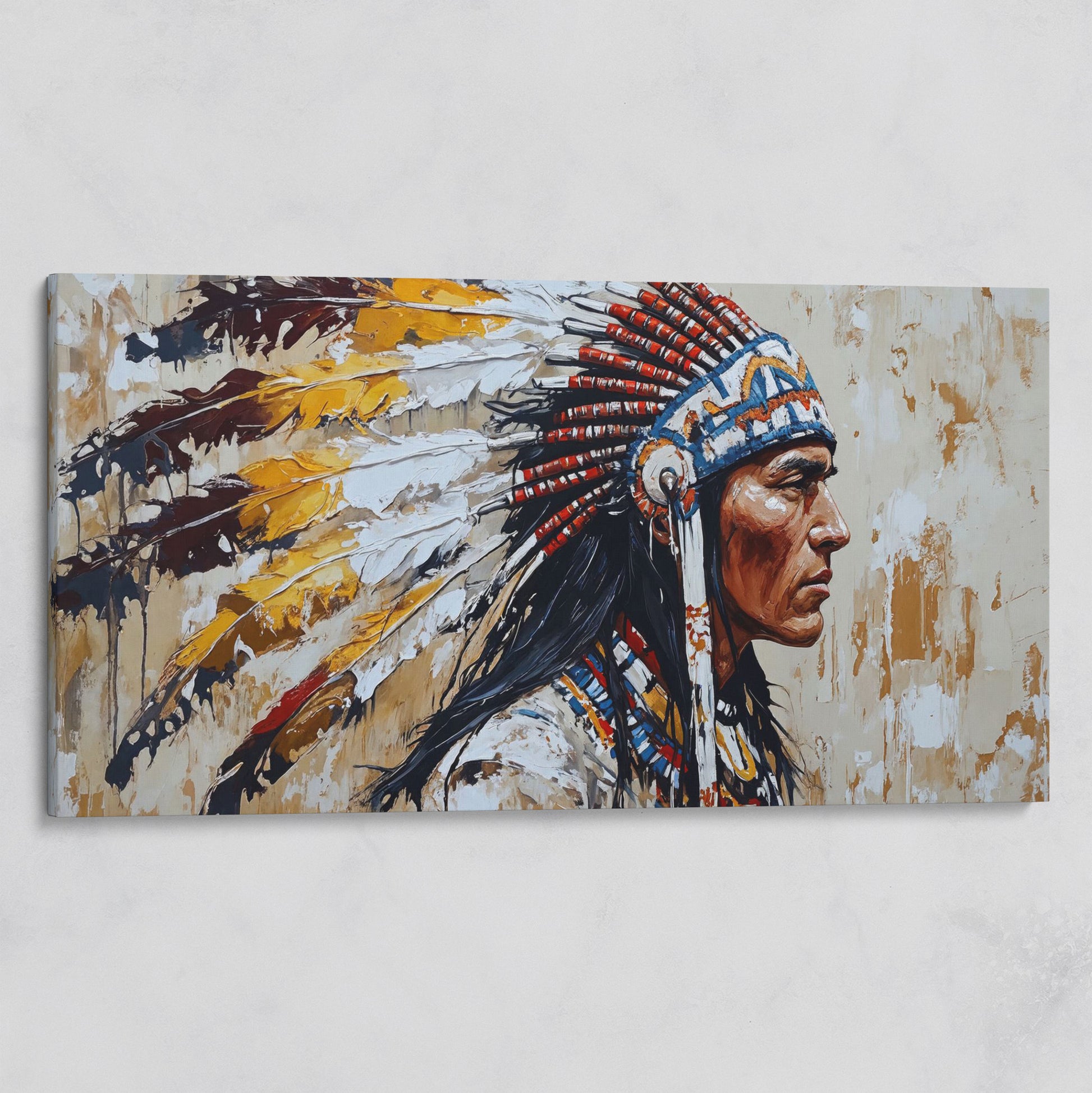 Traditional Chief Feather Headdress Canvas on gallery wrap