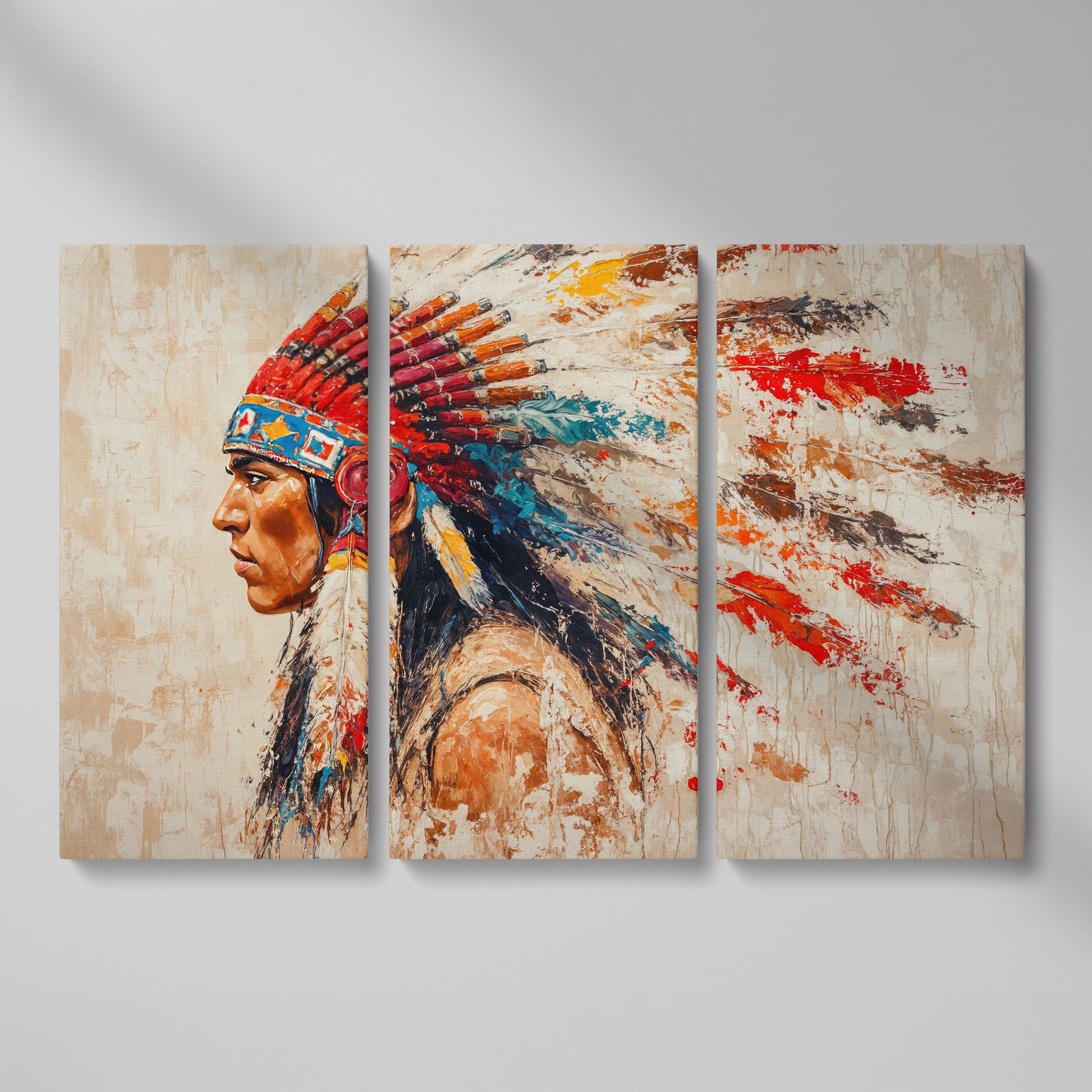 Native American Tribal Leader Canvas Print as 3-panel split version