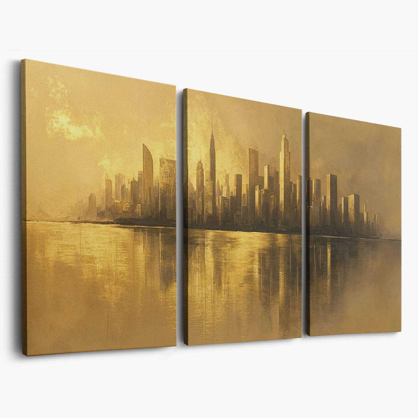 Gold Cityscape Skyline Canvas as 3-panel split version