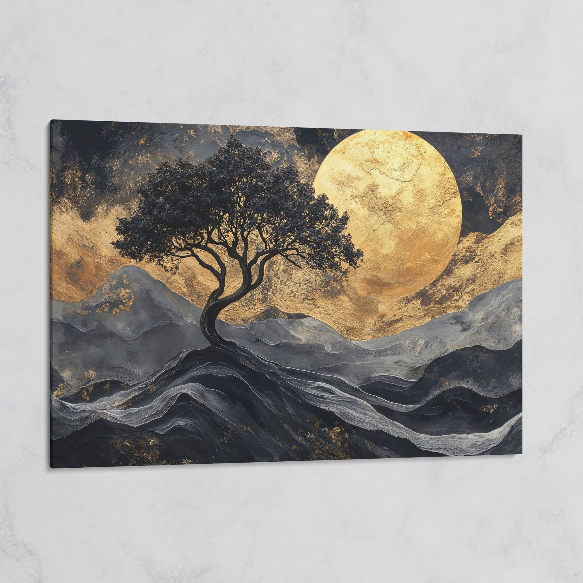 Black Tree Gold Moon Canvas Print on gallery wrap