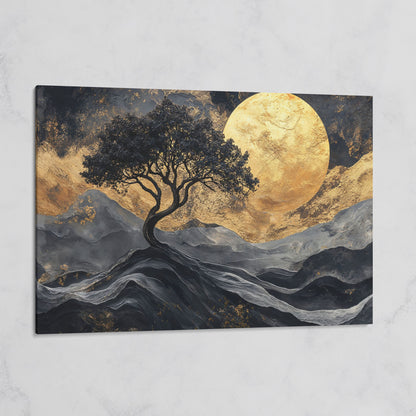 Black Tree Gold Moon Canvas Print on gallery wrap