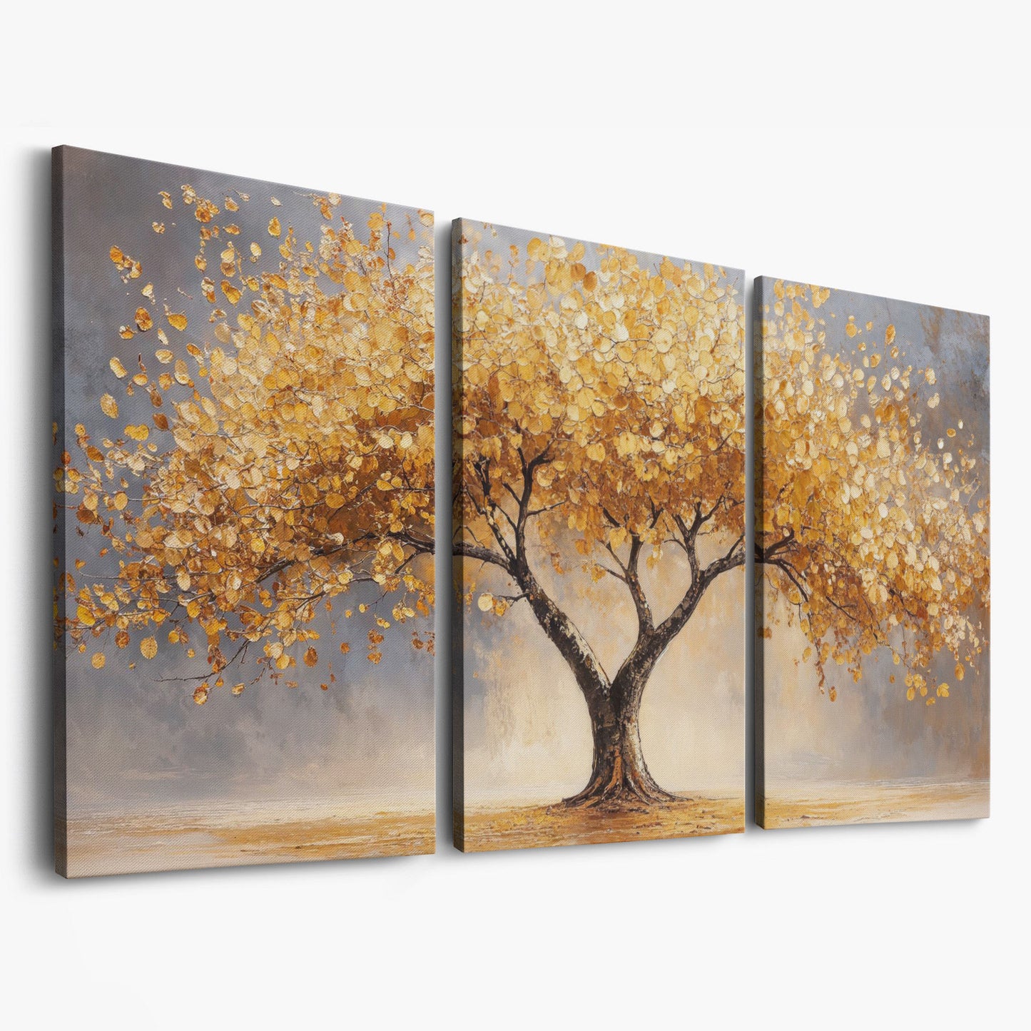 Autumn Tree Canvas Print with Rich Orange Foliage as 3-panel split version