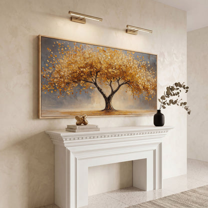 Autumn Tree Canvas Print with Rich Orange Foliage in white oak floating frame