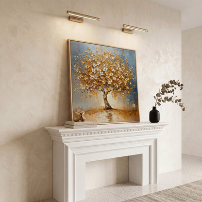 Abstract Tree with White Blossoms Canvas in white oak floating frame