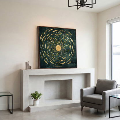 Koi Fish Spiral Canvas in dark walnut floating frame