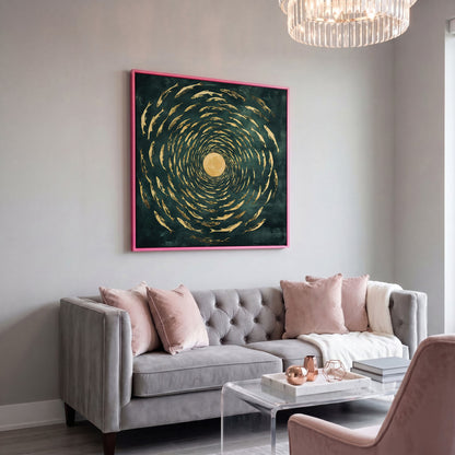 Koi Fish Spiral Canvas in pink floating frame