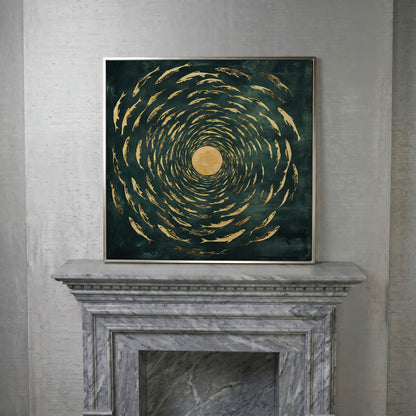 Koi Fish Spiral Canvas in silver floating frame