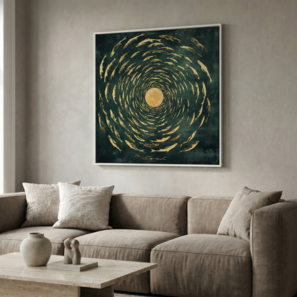 Koi Fish Spiral Canvas in white floating frame