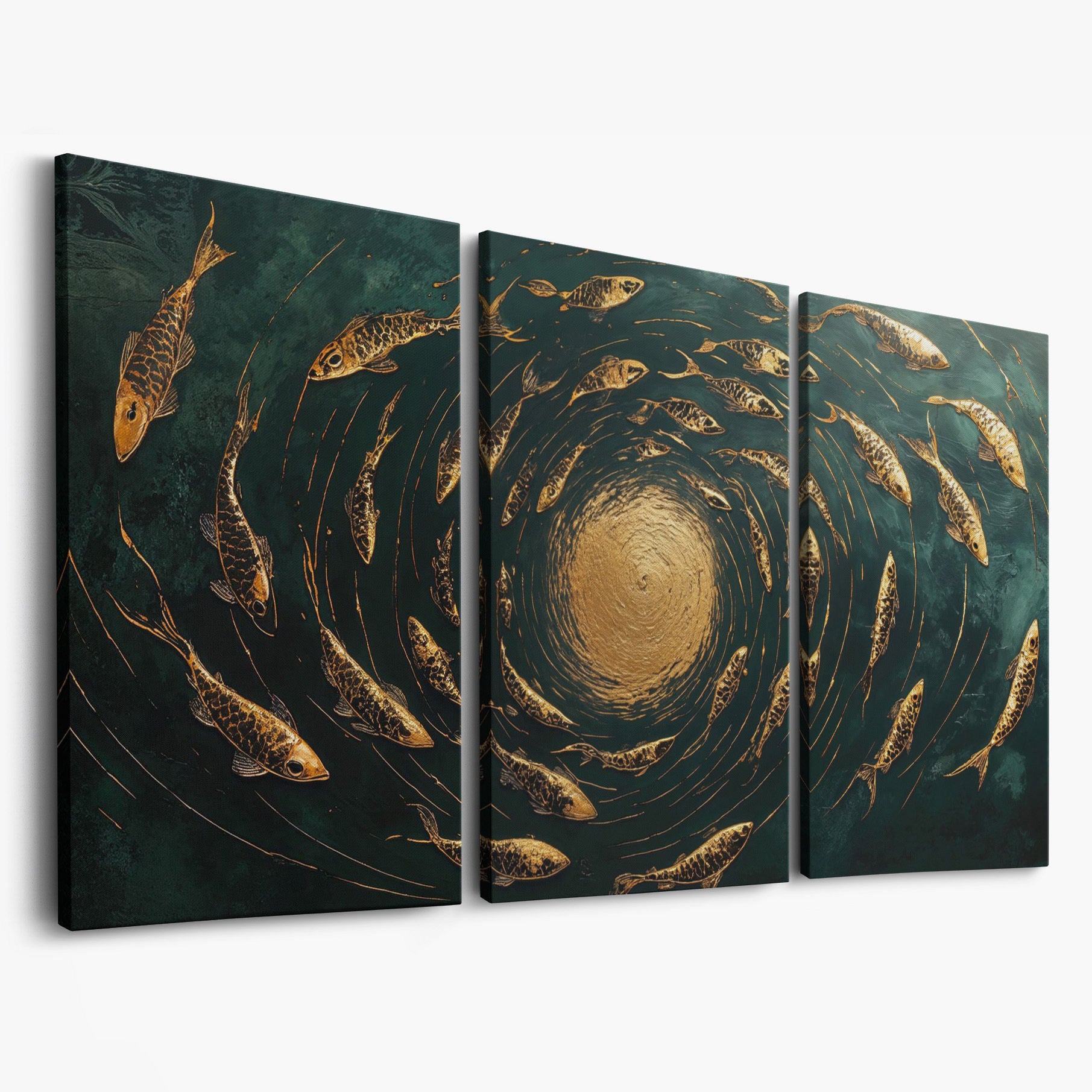 Koi Fishes Underwater Canvas Art as 3-panel split version