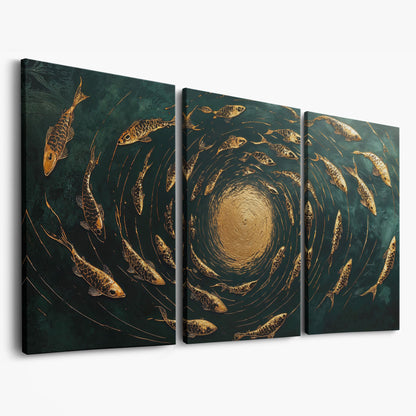 Koi Fishes Underwater Canvas Art as 3-panel split version
