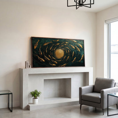 Koi Fishes Underwater Canvas Art in dark walnut floating frame