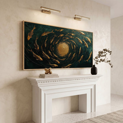 Koi Fishes Underwater Canvas Art in white oak floating frame