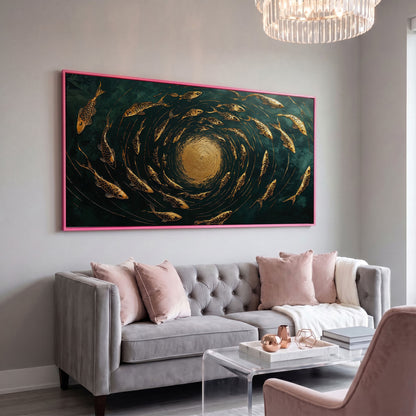 Koi Fishes Underwater Canvas Art in pink floating frame