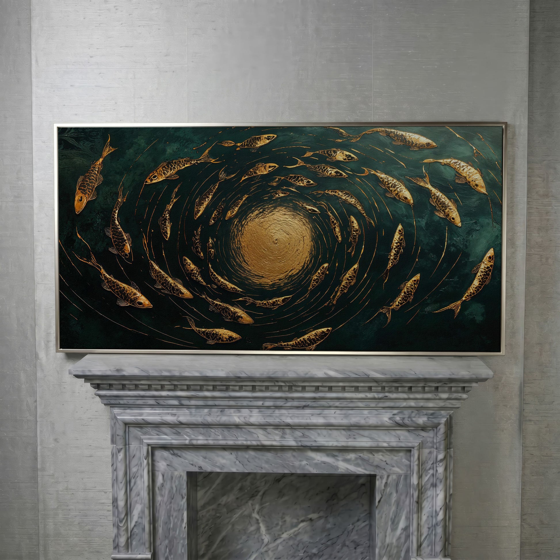 Koi Fishes Underwater Canvas Art in silver floating frame