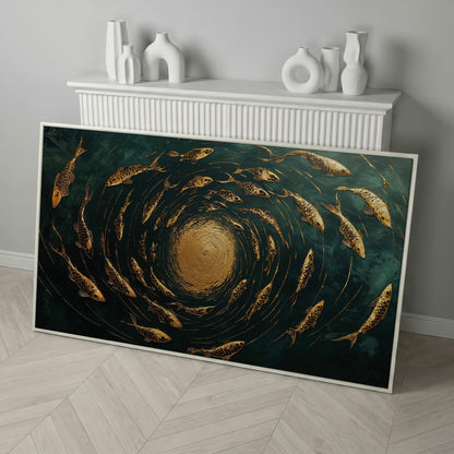 Koi Fishes Underwater Canvas Art in white floating frame