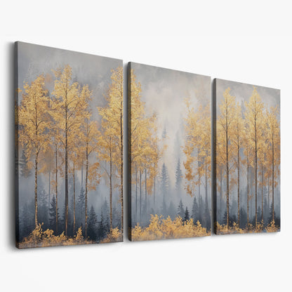 Golden Forest Canvas Print with Autumn Trees as 3-panel split version