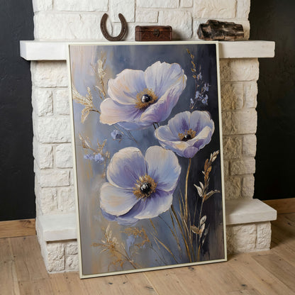 Delicate Flowers Canvas Print with Rustic Floral Art in white floating frame