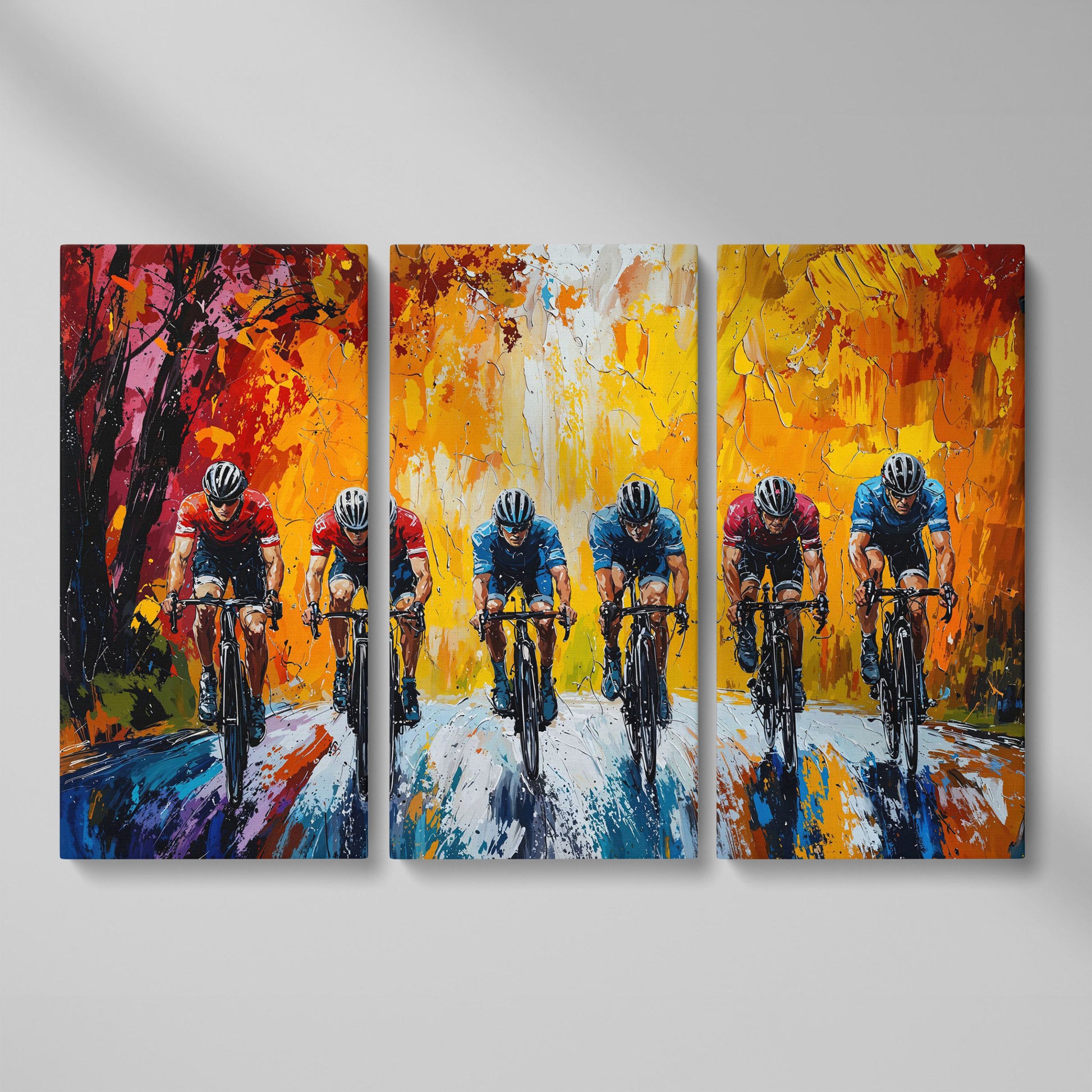 Cyclists Racing Modern Impressionism Canvas as 3-panel split version