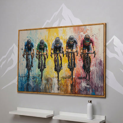 Vibrant Cycling Race Canvas in white oak floating frame