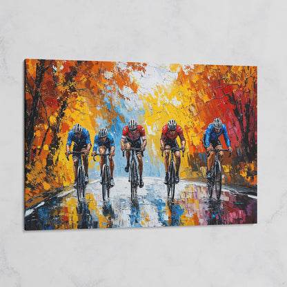Autumn Cyclists Canvas Print with Vibrant Fall Palette on gallery wrap