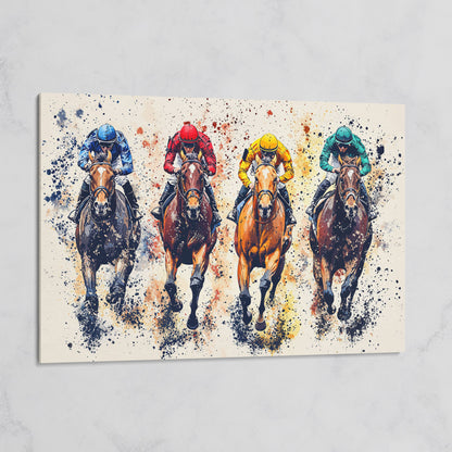 Colorful Jockeys Canvas Print, Horse Racing Art on gallery wrap