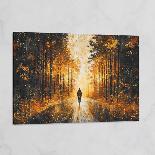 Autumn Forest Bicyclist Canvas on gallery wrap