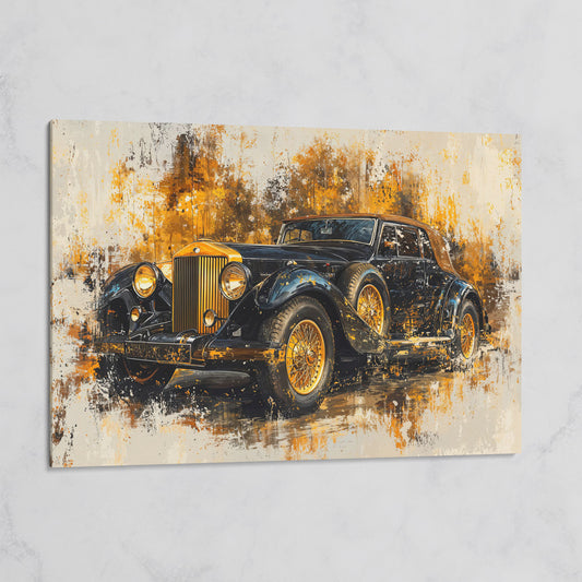 Vintage Car Canvas Print with Gold & Black Retro Design on gallery wrap