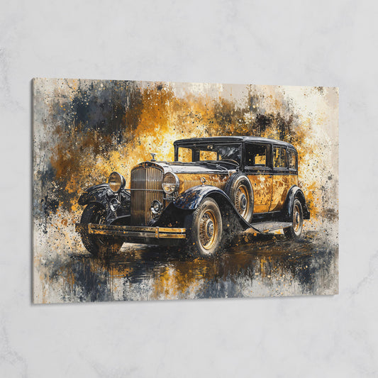 Vintage Car in Gold and Charcoal Canvas Print on gallery wrap