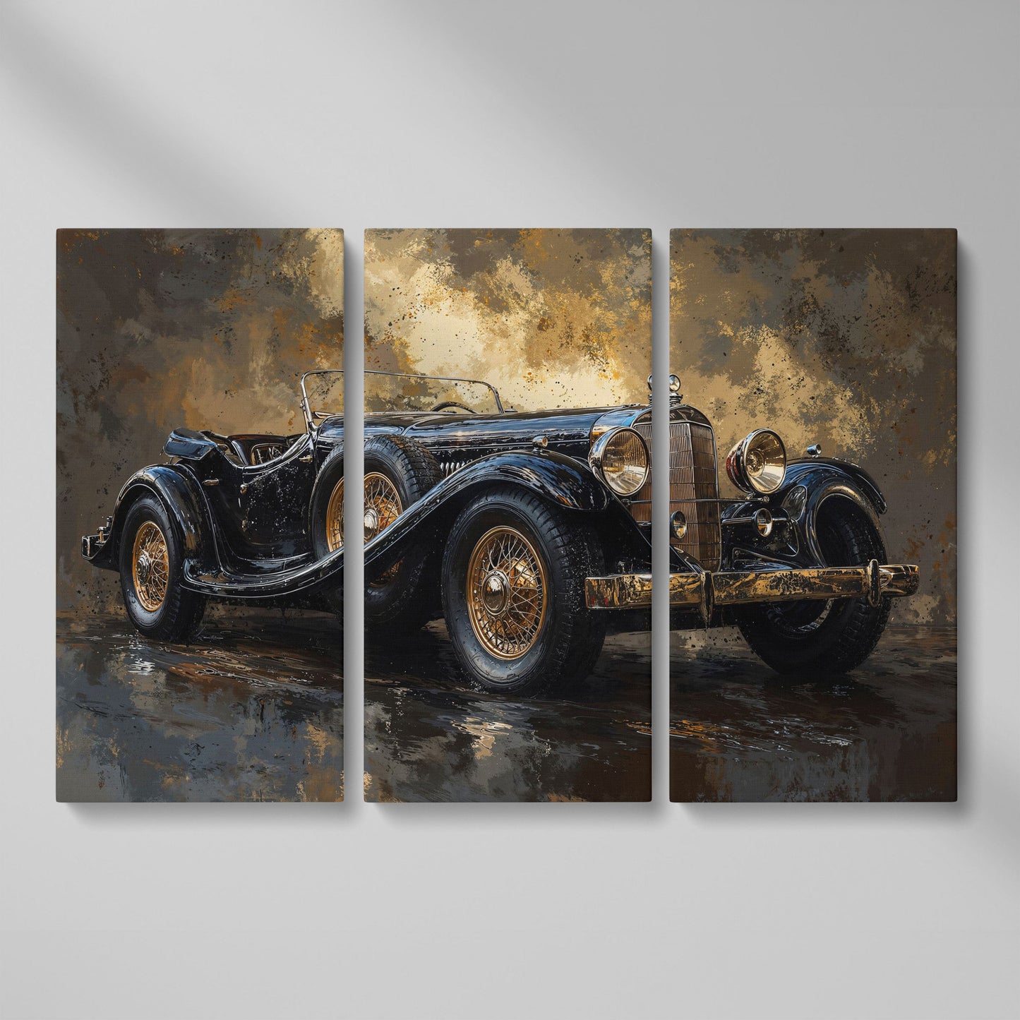 Vintage Black Convertible Canvas Print as 3-panel split version